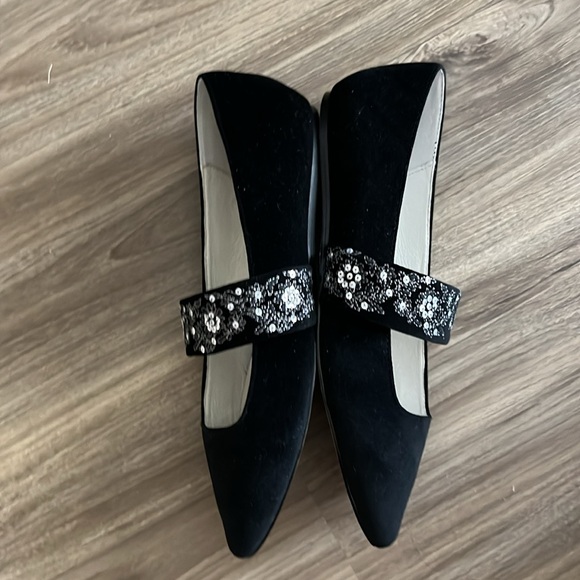 Anthro Bettye Muller Arrieta Shoes Velvet Maryjane Floral Sequin Strap Flats - Picture 7 of 11